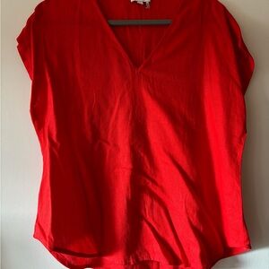 DKNY Bold Red V-Neck Blouse